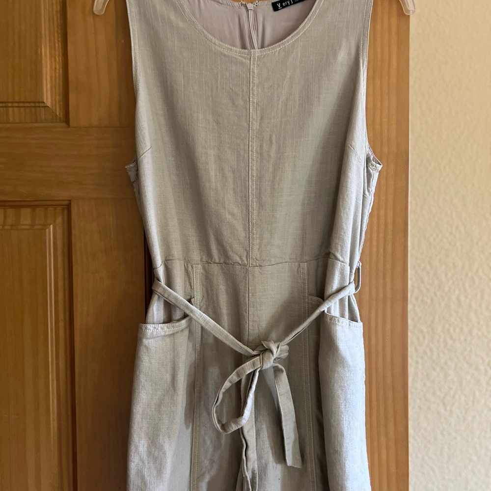 Very J Tan Sleeveless Jumpsuit with Belt